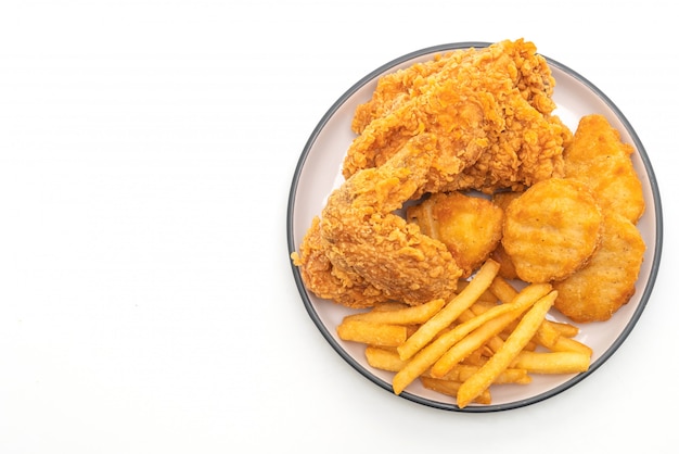 fried chicken with french fries and nuggets meal 