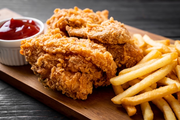 fried chicken with french fries and nuggets meal