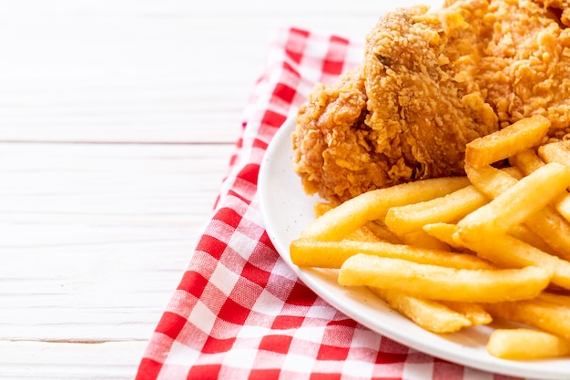 fried chicken with french fries and nuggets meal