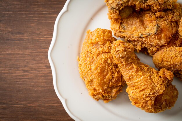 Fried chicken with ketchup on plate unhealthy food