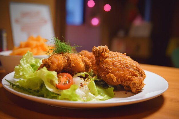 Fried chicken with a side of salad Generative AI