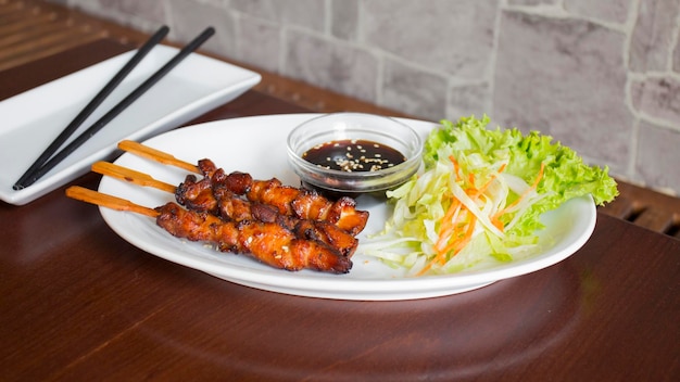 Fried chicken with teriyaki sauce. Japanese original recipe.