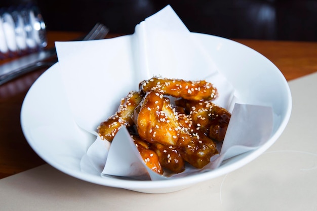 Fried chicken with teriyaki sauce. Japanese original recipe.