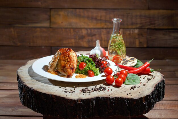 Fried chicken with vegetables.