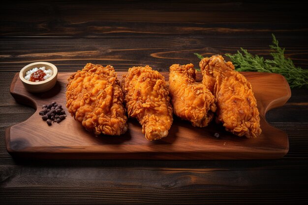 Fried chicken on wood background