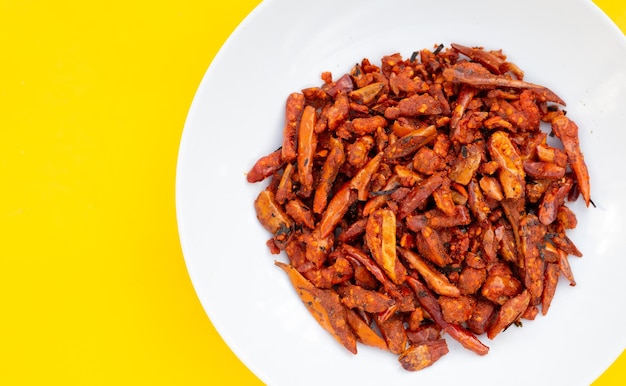 Fried Chili Spicy snack on white background