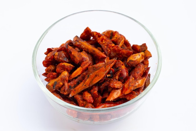 Fried Chili Spicy snack on white background