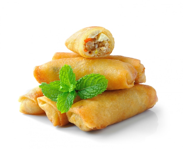 Fried Chinese Traditional Spring rolls food isolated on white 