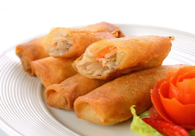 Fried chinese traditional spring rolls food