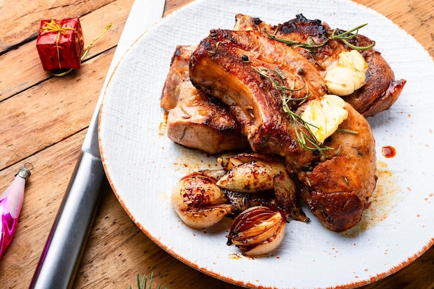 Photo fried christmas loin pork rack