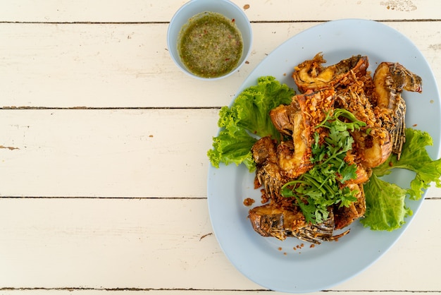 fried crayfish or mantis shrimps with garlic