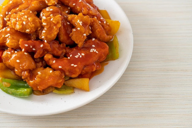 Fried crispy chicken with sweet and sour sauce