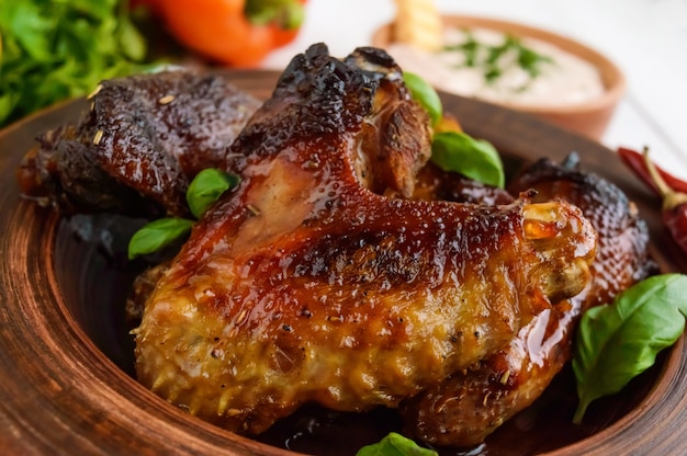 Fried duck wings in a honey glaze