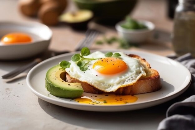 계란 후라이와 아보카도 토스트 건강한 아침 식사 Generative AI를 제공하는 레스토랑