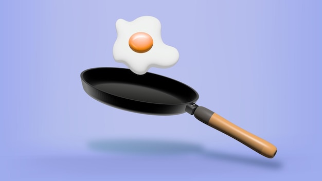 Fried egg over the black pan