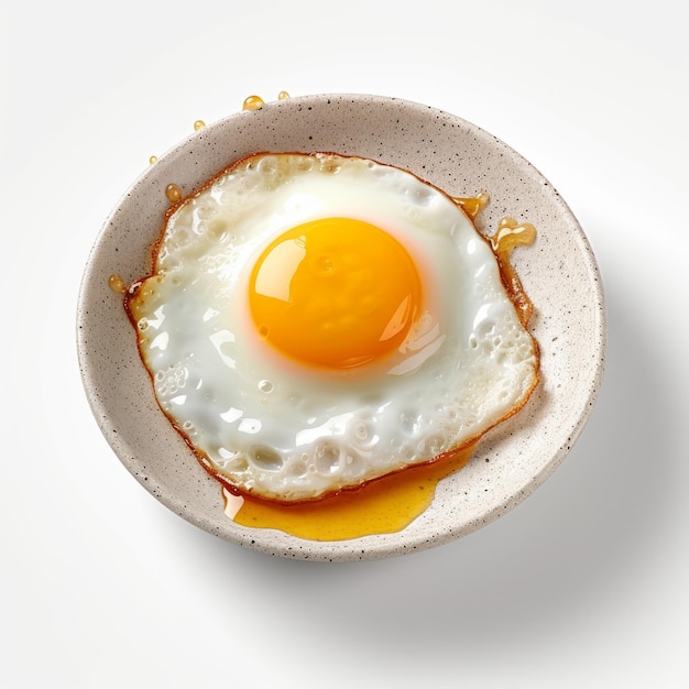 Fried egg in a bowl isolated on white background