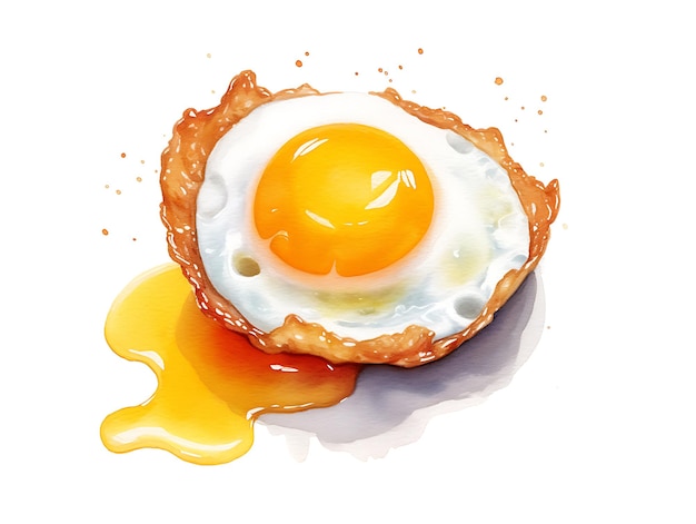 Fried egg closeup on a white background AI Generative