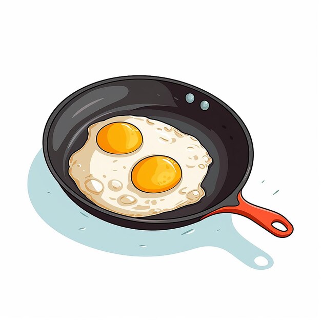 Photo fried egg on frying pan cartoon illustration made with generative ai