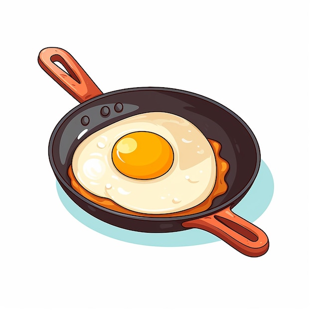 fried egg on frying pan cartoon illustration made with generative ai