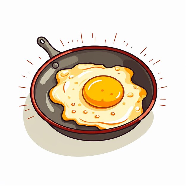 Photo fried egg on frying pan cartoon illustration made with generative ai