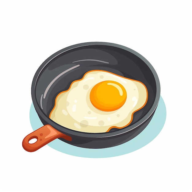 fried egg on frying pan cartoon illustration made with generative ai