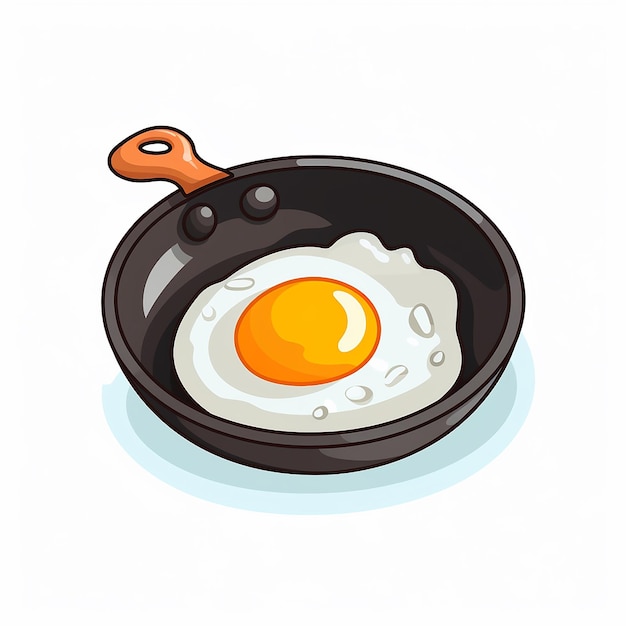 fried egg on frying pan cartoon illustration made with generative ai