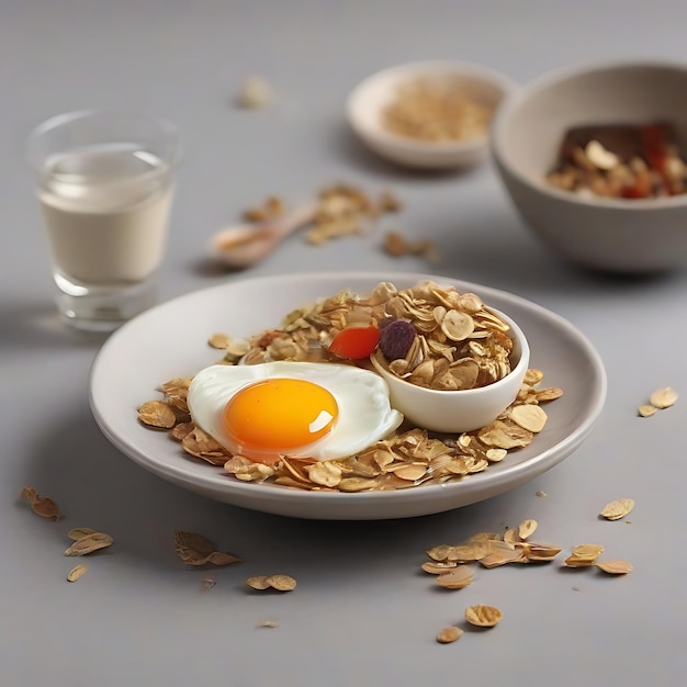 fried egg inside muesli AI