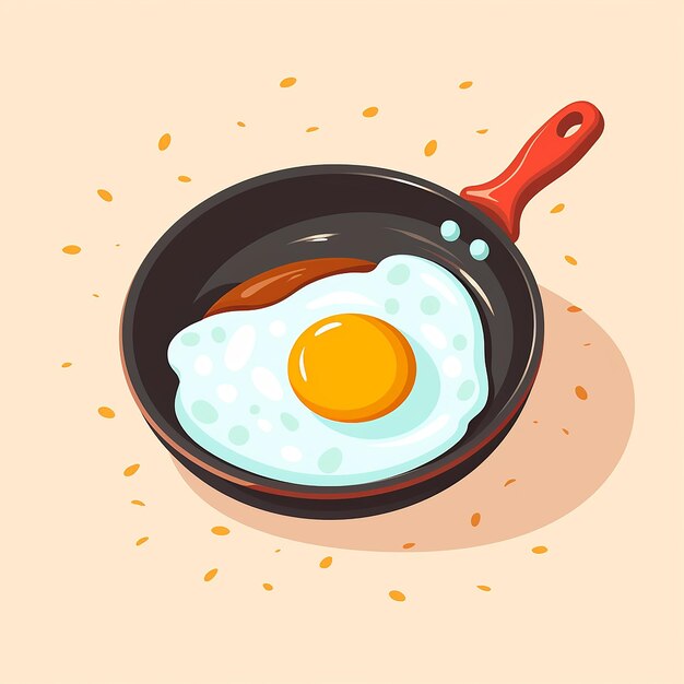 Фото Жареное яйцо на сковородке иллюстрация мультфильма, сделанная с помощью генеративной ai