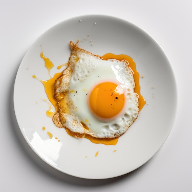사진 흰 접시 위에 계란 후라이