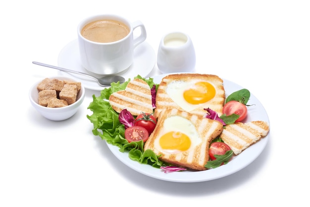 Fried egg on toast bread isolated on white background