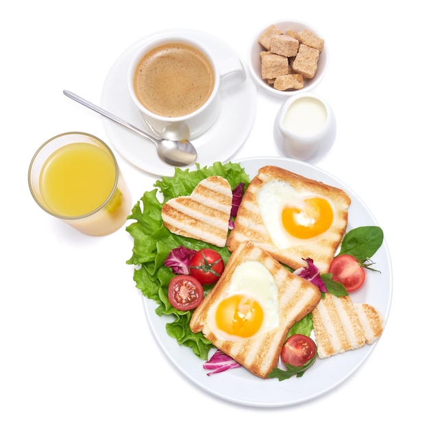 Fried egg on toast bread isolated on white background