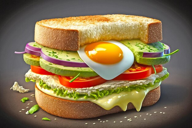 Photo fried egg with guacamole sandwiches