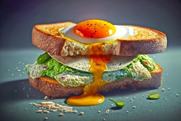 Photo fried egg with guacamole sandwiches