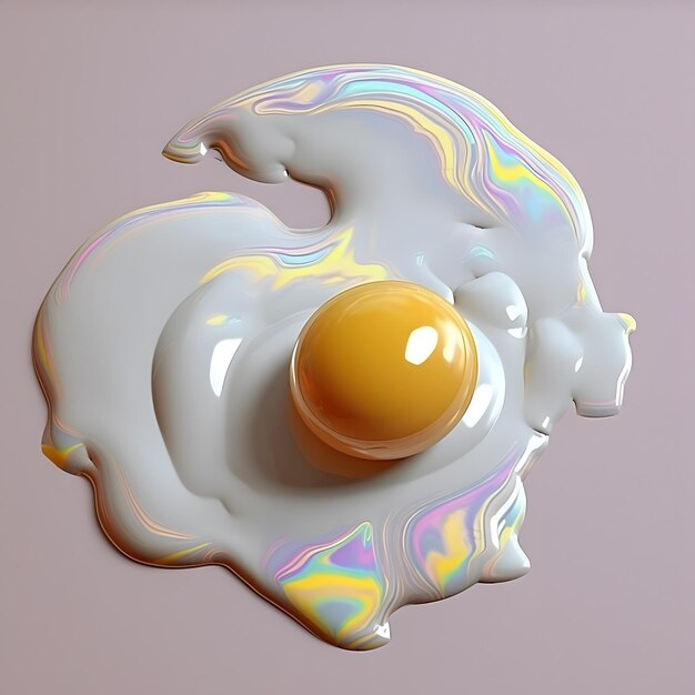 Fried egg Y2K trendy style 3d illustration art with food concepts Holographic texture Retrowave concept Generative Ai