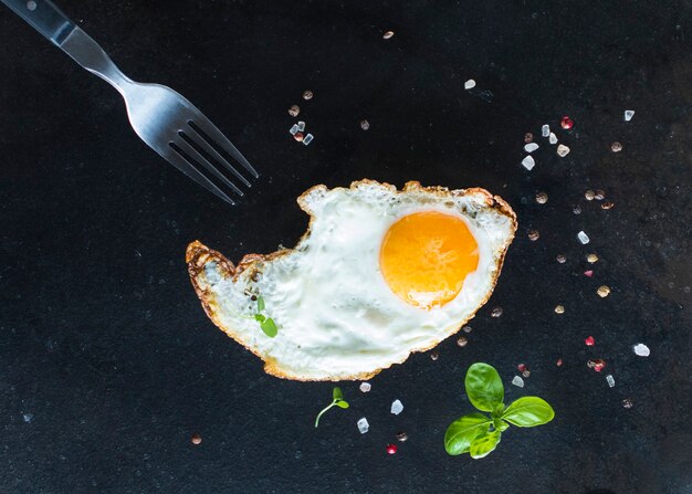 Fried egg yolk and dish