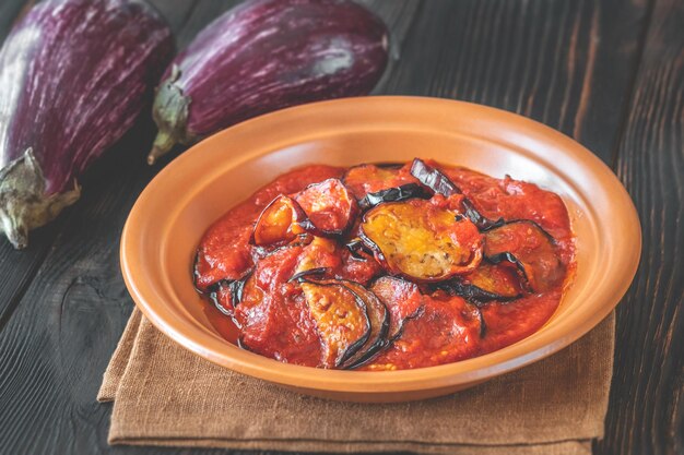 Fried eggplant with tomato sauce