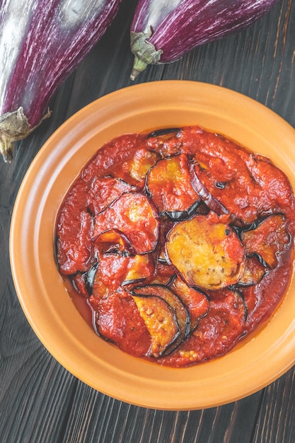 Fried eggplant with tomato sauce