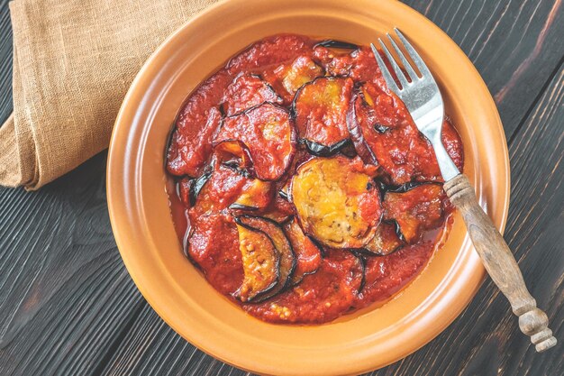 Fried eggplant with tomato sauce