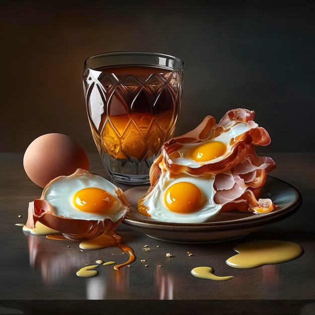 Fried eggs and bacon, breakfast and healthy eating concept created with Generative AI technology