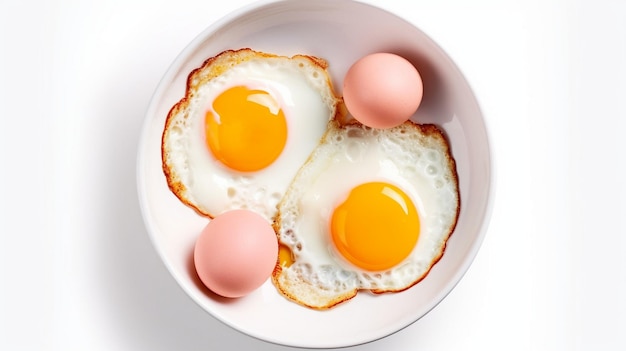 Foto uova fritte e pancetta per colazione isolate