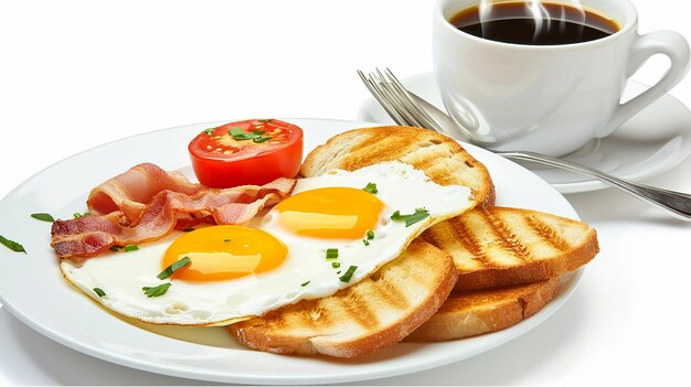 Photo fried eggs bacon tomato toasted bread