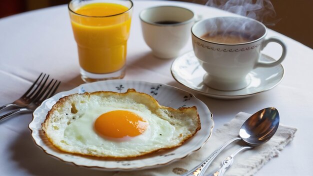 Fried eggs and drinks for breakfast