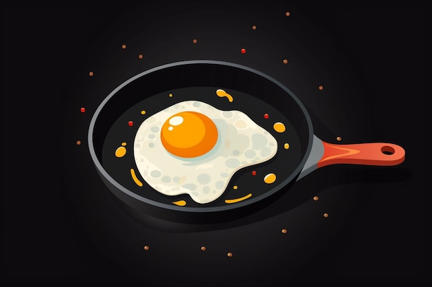 Photo fried eggs on pan with handle flat icon vector illustration