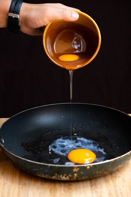 Photo fried eggs in pan.