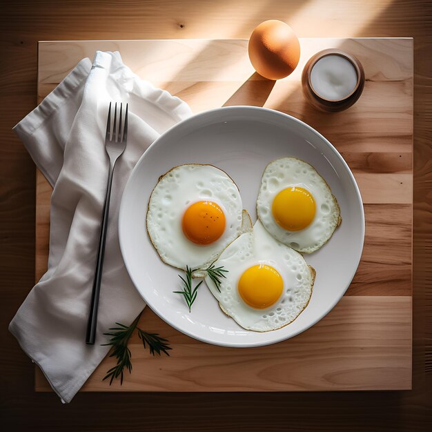 Fried eggs on a plate Ai generation Illustration