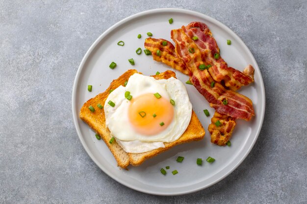 Fried eggs with bacon. Bacon and egg as English breakfast.