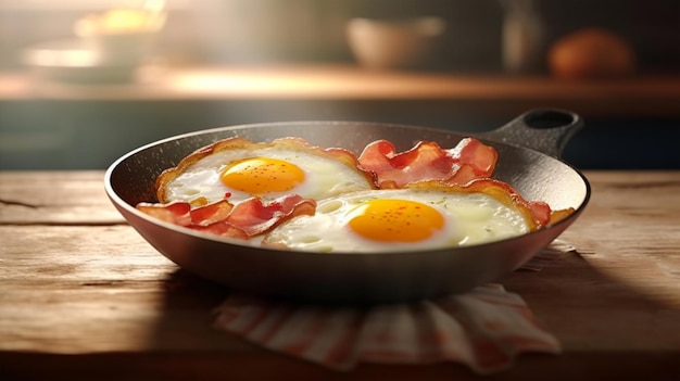 Fried eggs with bacon breakfast Generated AI