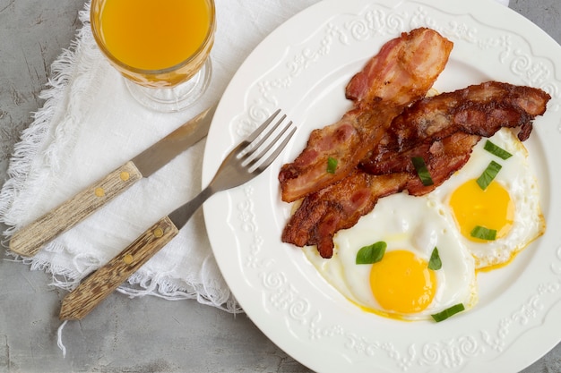 Fried eggs with bacon. Sunny side up egg