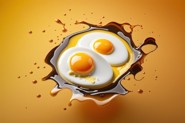 Fried eggs on yellow background Healthy breakfast Created Generative Ai