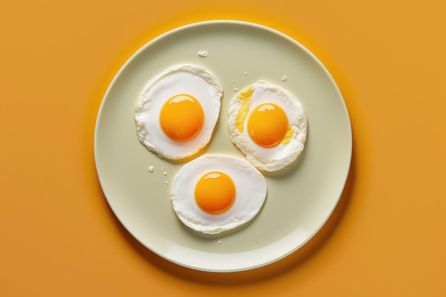 Fried eggs on yellow background healthy breakfast created generative ai